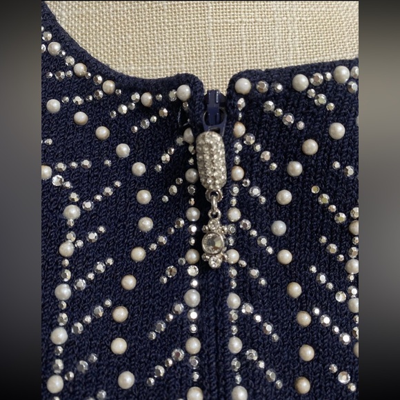 Vintage St. John Full-Zip Full Zip Blazer Jacket Sz 12 Navy Blue Embellished - Picture 3 of 9